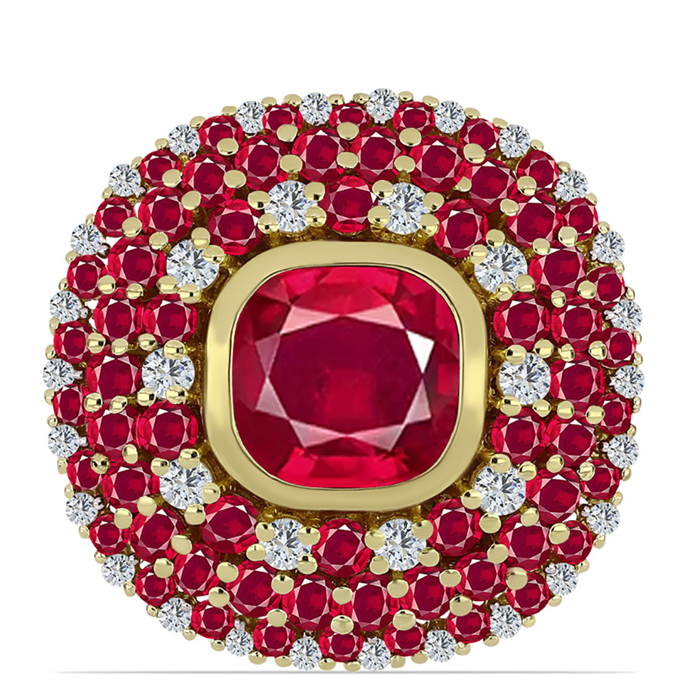 Anillo de Plata Bañada en Oro con Rubí de Madagascar y Topacio Blanco 1 