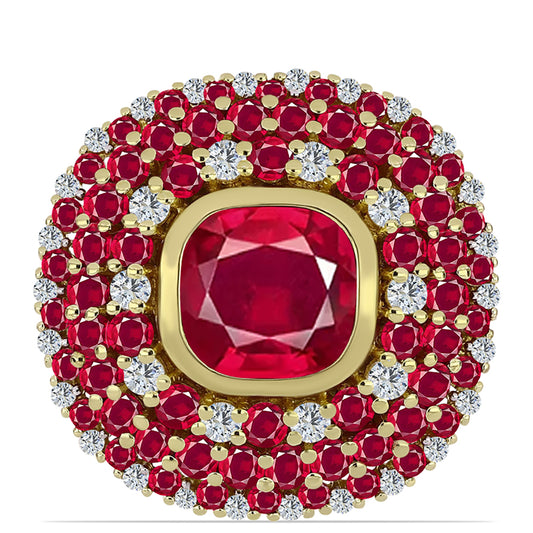 Anillo de Plata Bañada en Oro con Rubí de Madagascar y Topacio Blanco