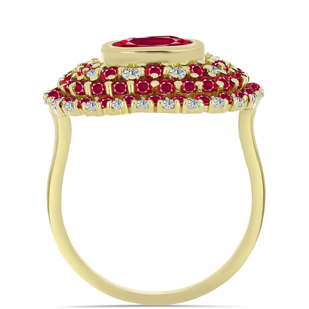 Anillo de Plata Bañada en Oro con Rubí de Madagascar y Topacio Blanco 2 