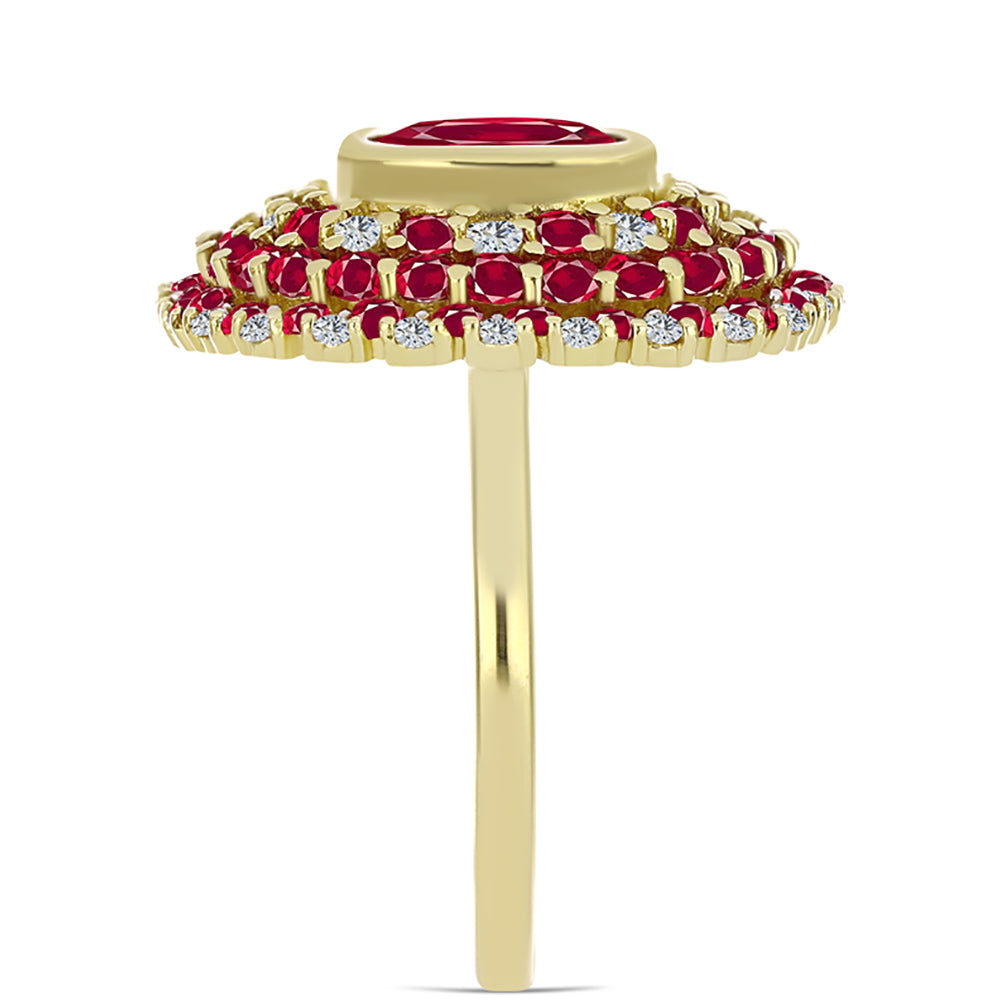 Anillo de Plata Bañada en Oro con Rubí de Madagascar y Topacio Blanco