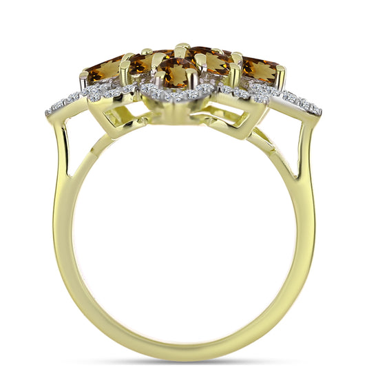 Anillo de Plata Bañada en Oro con Cuarzo Coñac y Topacio Blanco