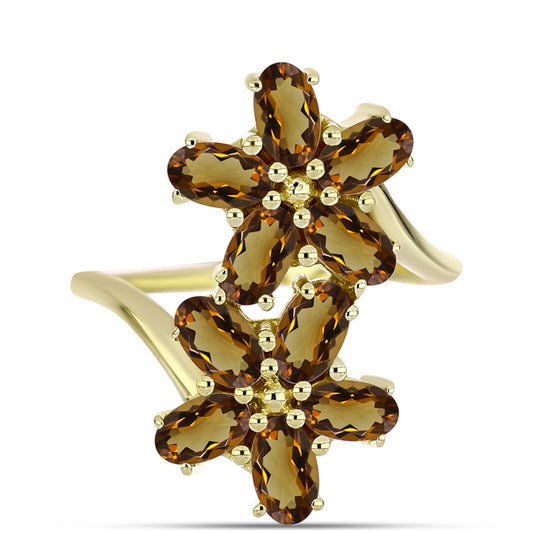 Anillo de Plata Bañada en Oro con Cuarzo Coñac