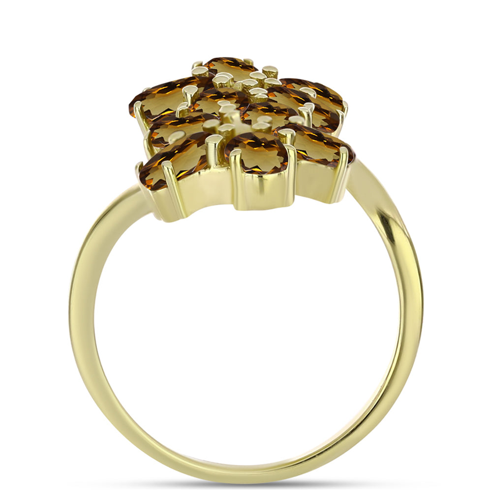 Anillo de Plata Bañada en Oro con Cuarzo Coñac 2 