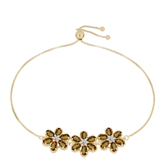 Pulsera de Plata Bañada en Oro con Cuarzo Coñac y Topacio Blanco