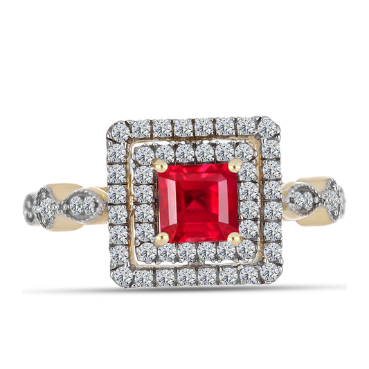 Anillo de Plata Bañada en Oro con Ágata Roja y Topacio Blanco