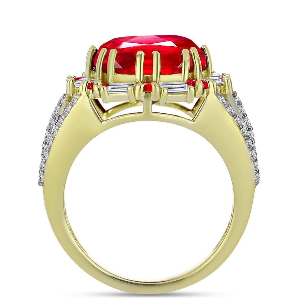 Anillo de Plata Bañada en Oro con Ágata Roja y Zircón Blanco 2 