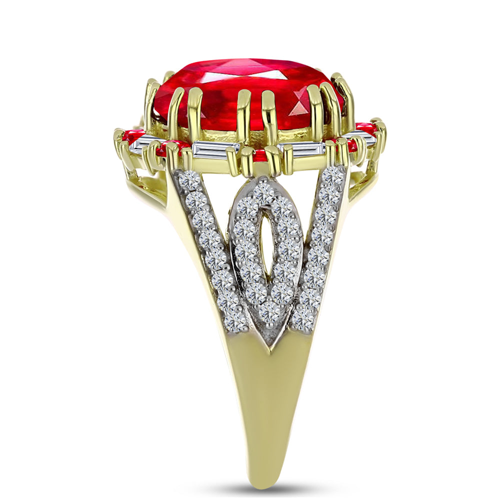 Anillo de Plata Bañada en Oro con Ágata Roja y Zircón Blanco