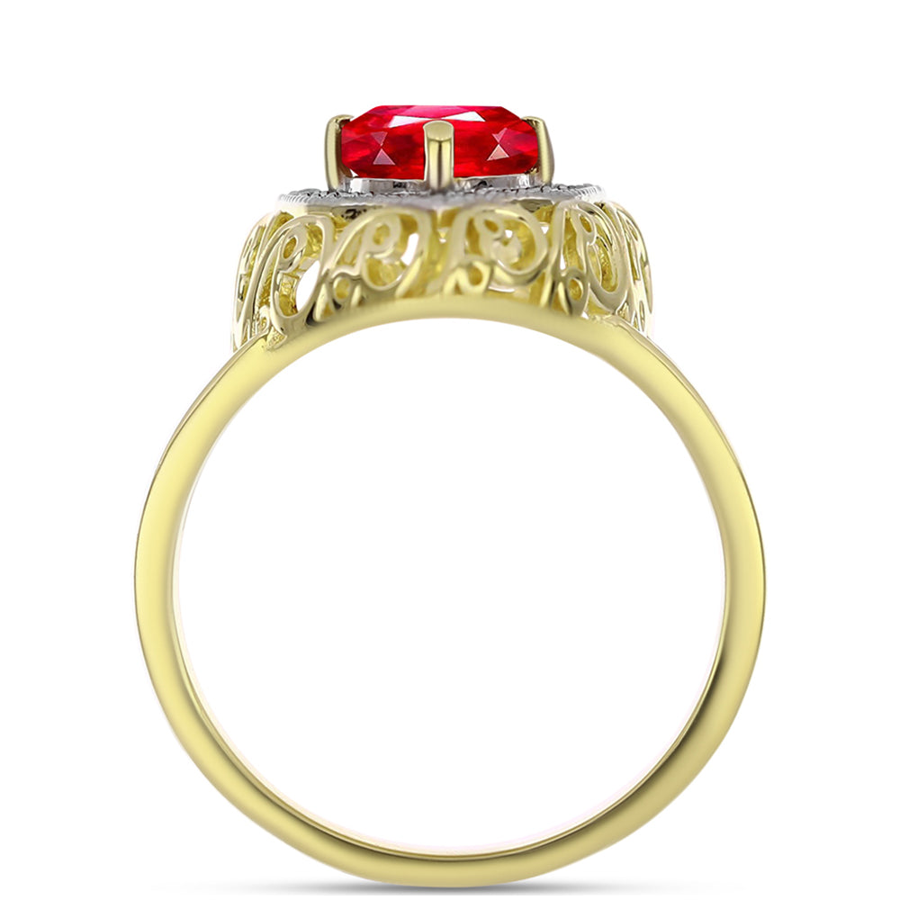 Anillo de Plata Bañada en Oro con Ágata Roja y Topacio Blanco 2 