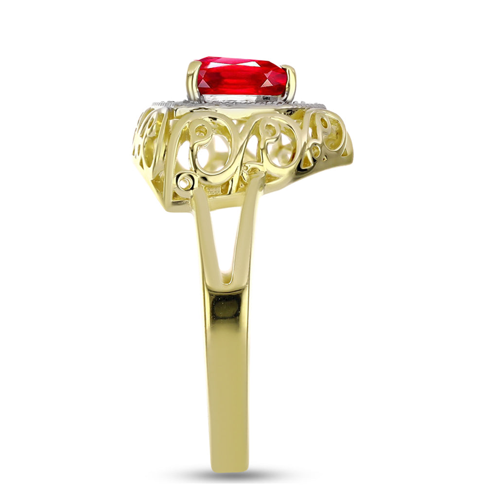 Anillo de Plata Bañada en Oro con Ágata Roja y Topacio Blanco