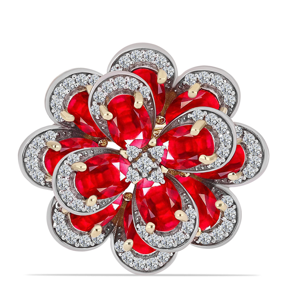 Anillo de Plata Bañada en Oro con Ágata Roja y Topacio Blanco 1 