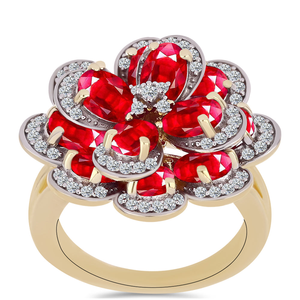 Anillo de Plata Bañada en Oro con Ágata Roja y Topacio Blanco