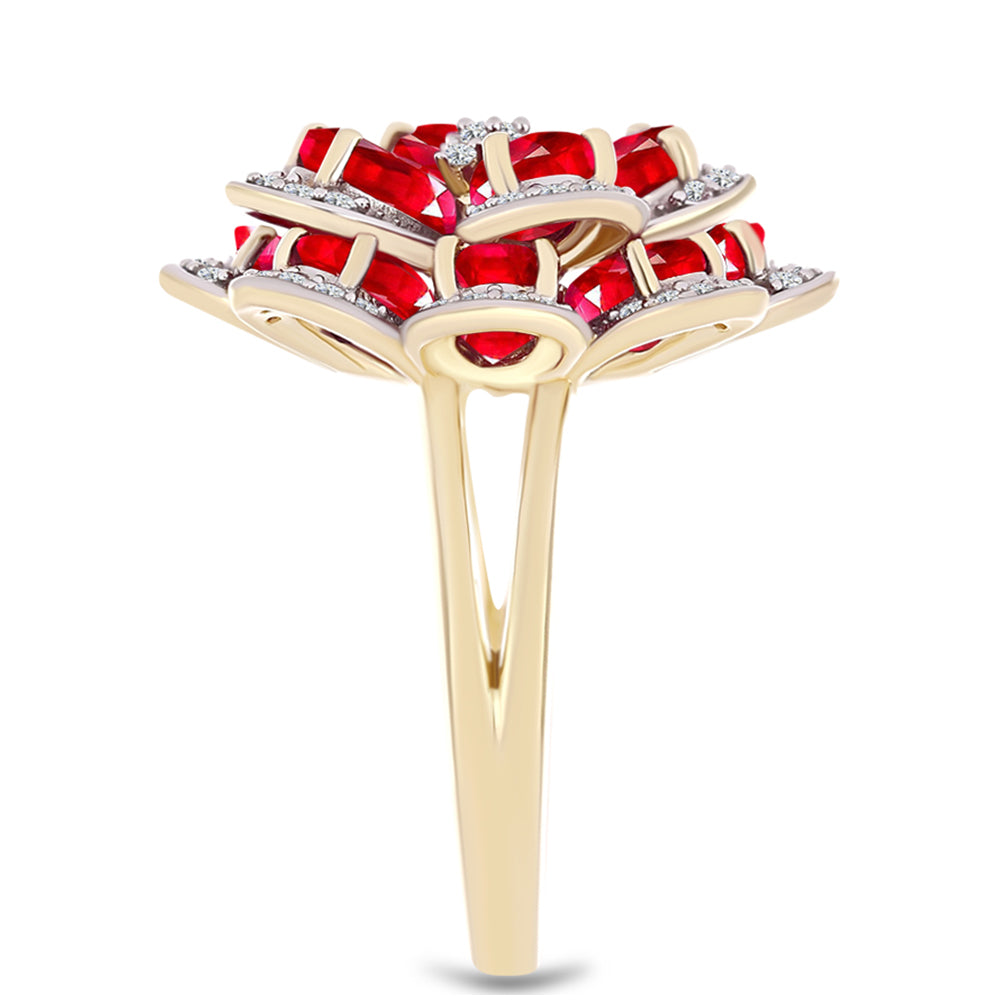 Anillo de Plata Bañada en Oro con Ágata Roja y Topacio Blanco 4 