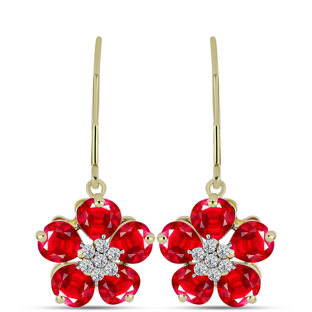 Pendientes de Plata Bañada en Oro con Ágata Roja y Topacio Blanco