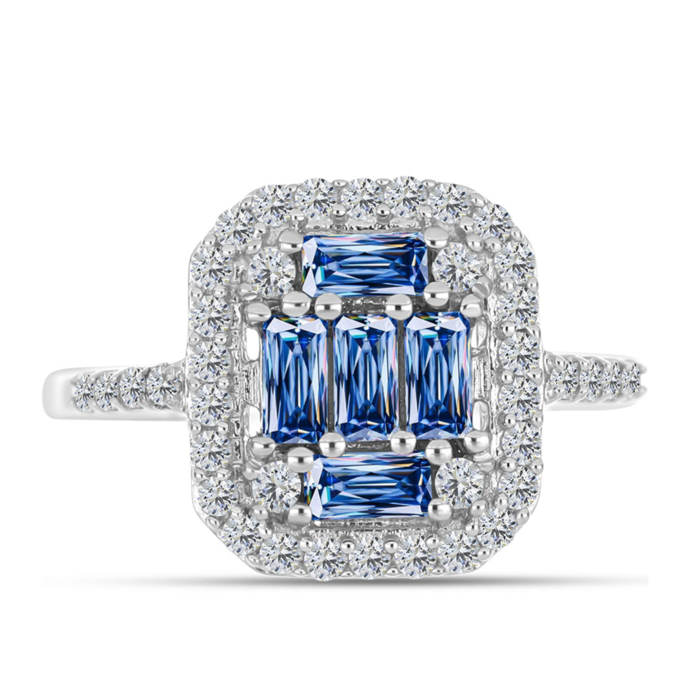 Anillo de Plata con Moisanita azul océano y Topacio Blanco 1 