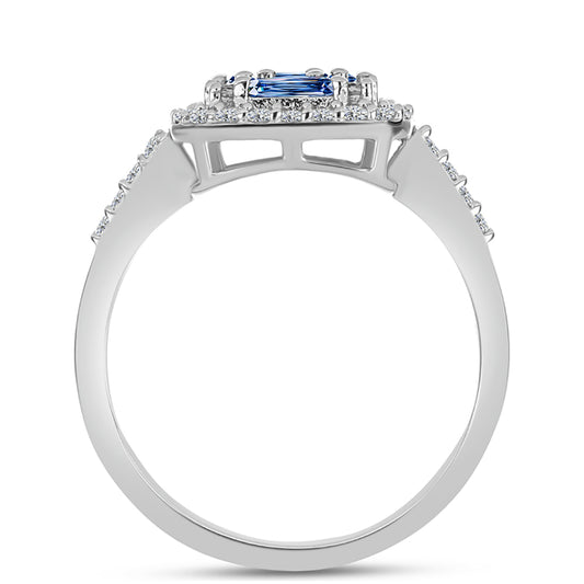 Anillo de Plata con Moisanita azul océano y Topacio Blanco