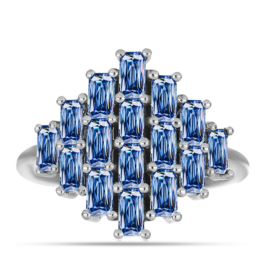 Anillo de Plata con Moisanita azul océano
