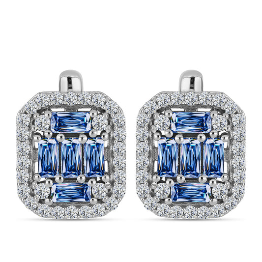 Pendientes de Plata con Moisanita azul océano y Topacio Blanco