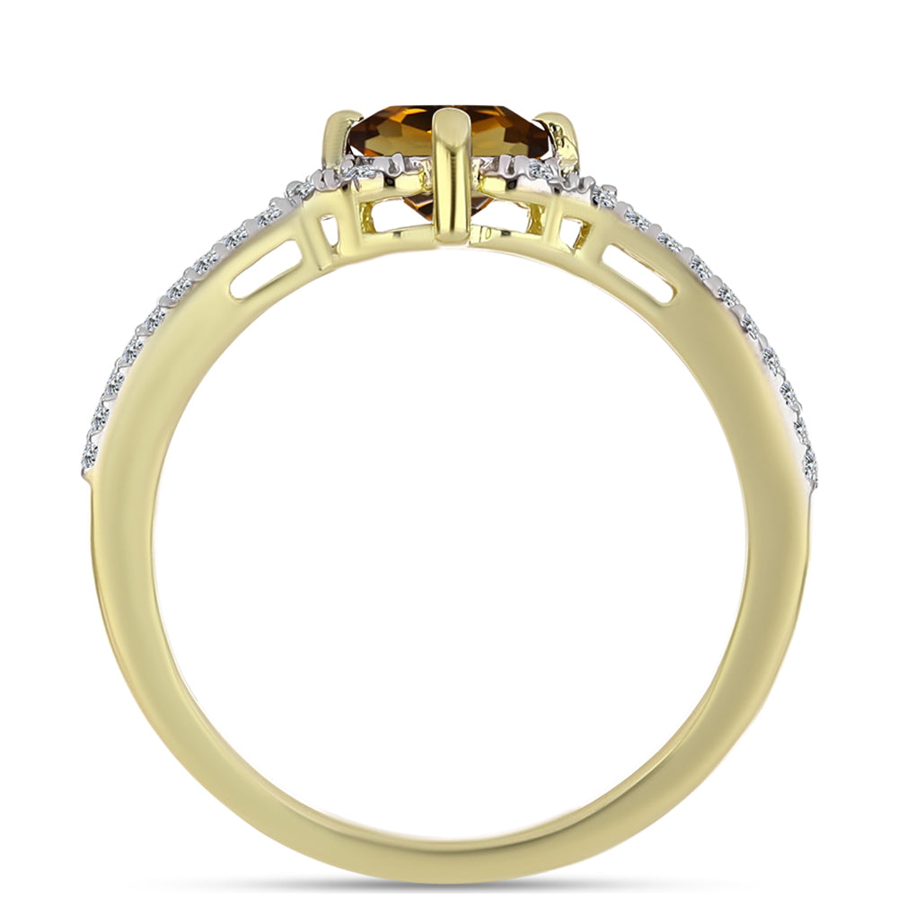 Anillo de Plata Bañada en Oro con Cuarzo Coñac y Topacio Blanco 3 