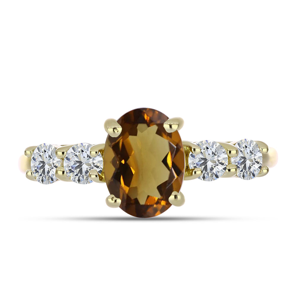 Anillo de Plata Bañada en Oro con Cuarzo Coñac y Topacio Blanco 1 