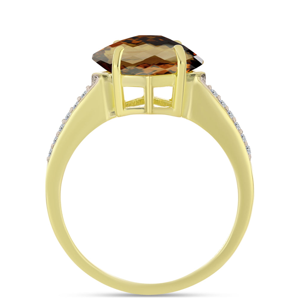 Anillo de Plata Bañada en Oro con Cuarzo Coñac y Topacio Blanco