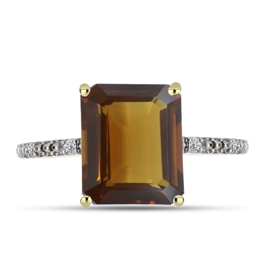 Anillo de Plata Bañada en Oro con Cuarzo Coñac y Topacio Blanco