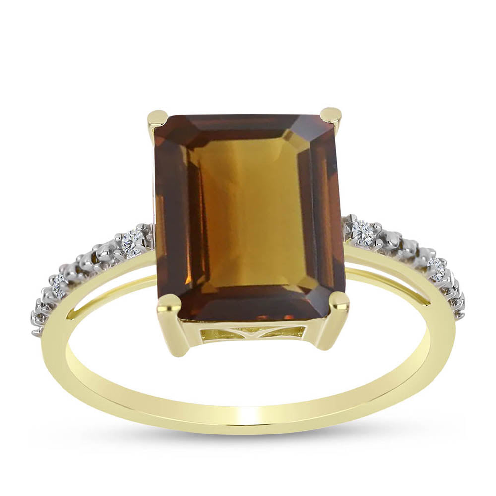 Anillo de Plata Bañada en Oro con Cuarzo Coñac y Topacio Blanco