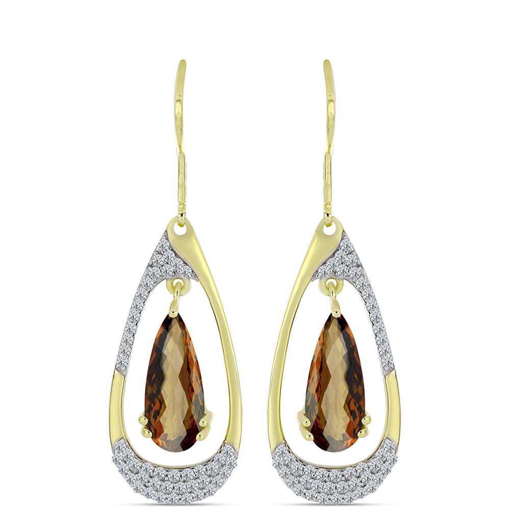 Pendientes de Plata Bañada en Oro con Cuarzo Coñac y Topacio Blanco