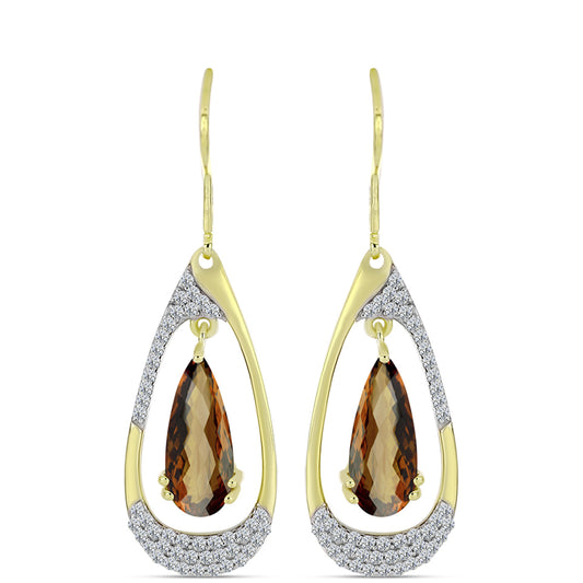 Pendientes de Plata Bañada en Oro con Cuarzo Coñac y Topacio Blanco