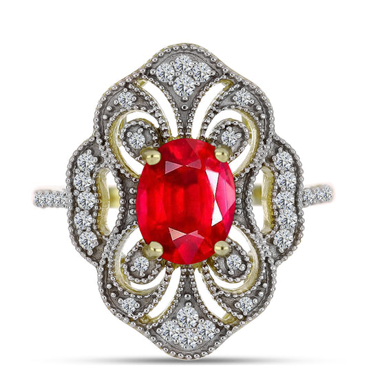 Anillo de Plata Bañada en Oro con Ágata Roja y Topacio Blanco