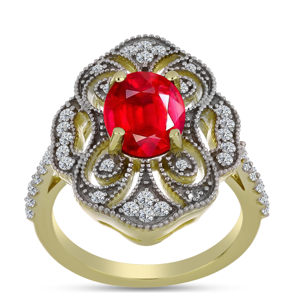 Anillo de Plata Bañada en Oro con Ágata Roja y Topacio Blanco 3 