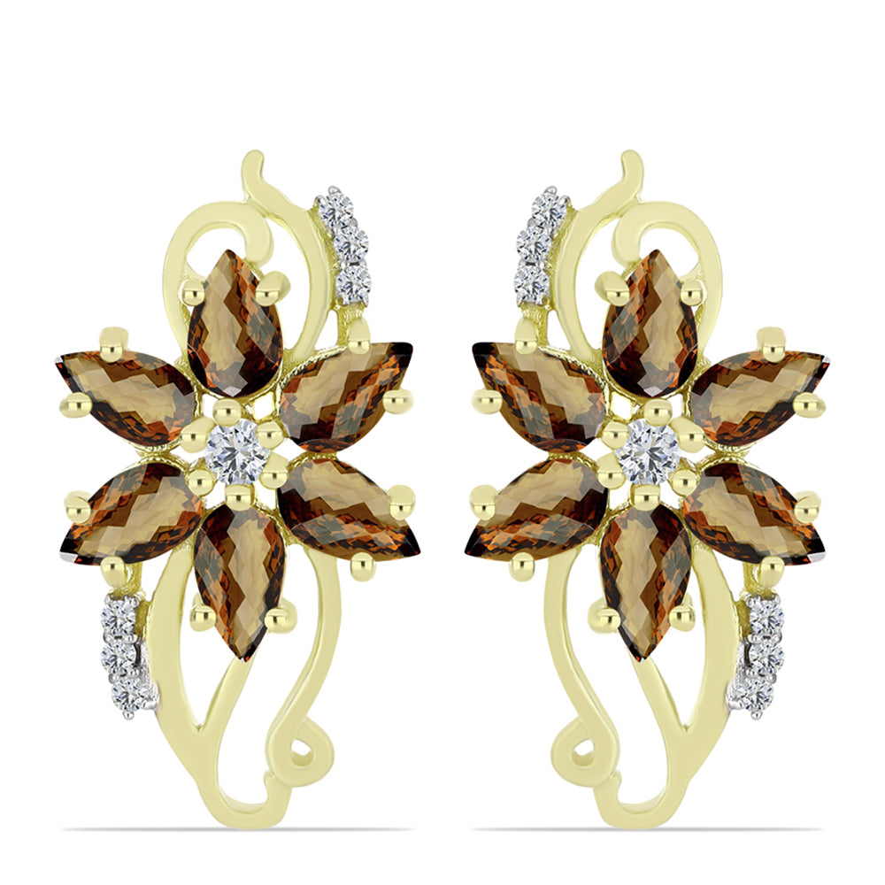 Pendientes de Plata Bañada en Oro con Cuarzo Coñac y Topacio Blanco