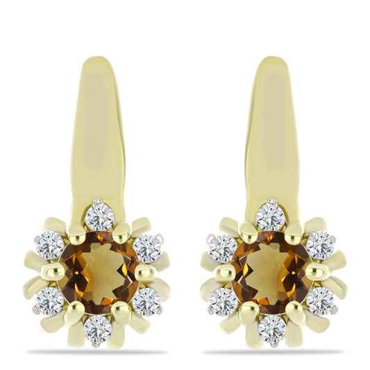 Pendientes de Plata Bañada en Oro con Cuarzo Coñac y Topacio Blanco