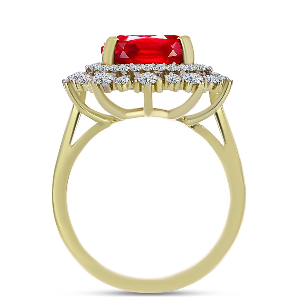 Anillo de Plata Bañada en Oro con Ágata Roja y Topacio Blanco