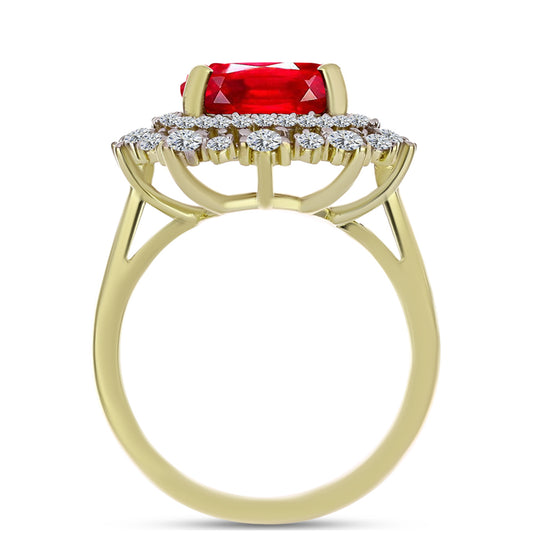 Anillo de Plata Bañada en Oro con Ágata Roja y Topacio Blanco