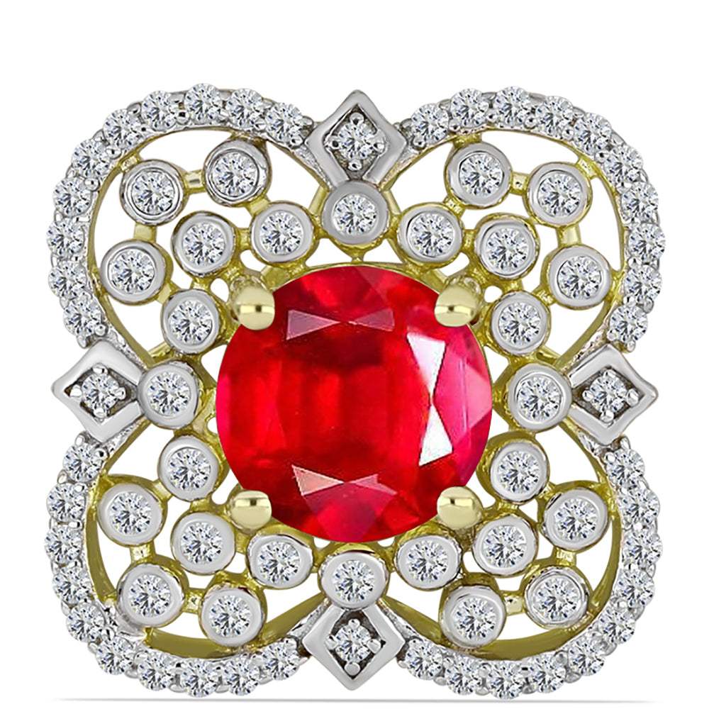 Colgante de Plata Bañada en Oro con Ágata Roja y Topacio Blanco