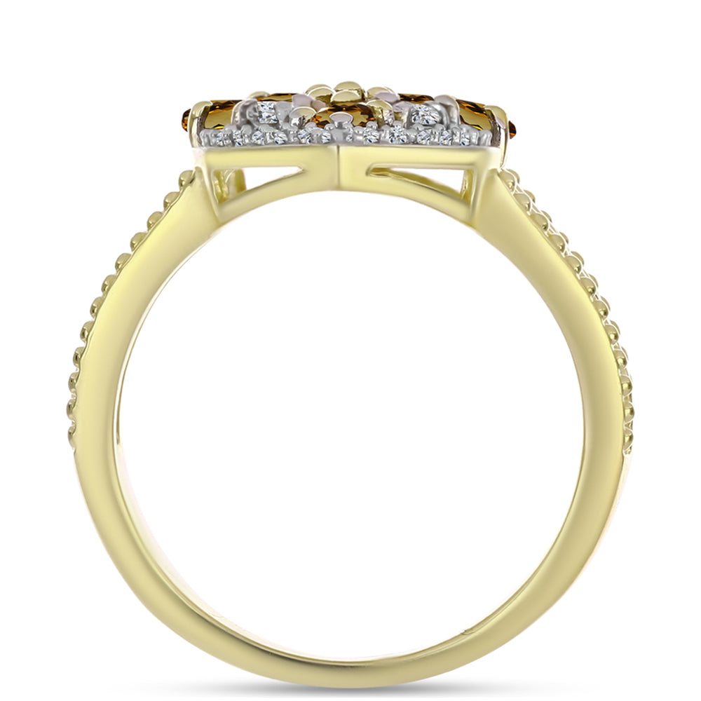 Anillo de Plata Bañada en Oro con Cuarzo Coñac y Topacio Blanco 2 