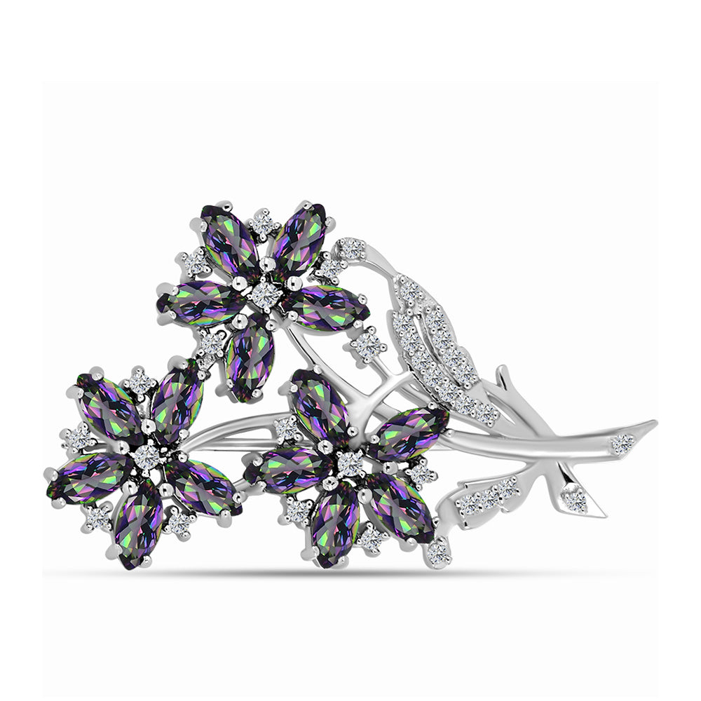 Broche de Plata con Cuarzo Místico Verde de Brasil y Topacio Blanco 1 