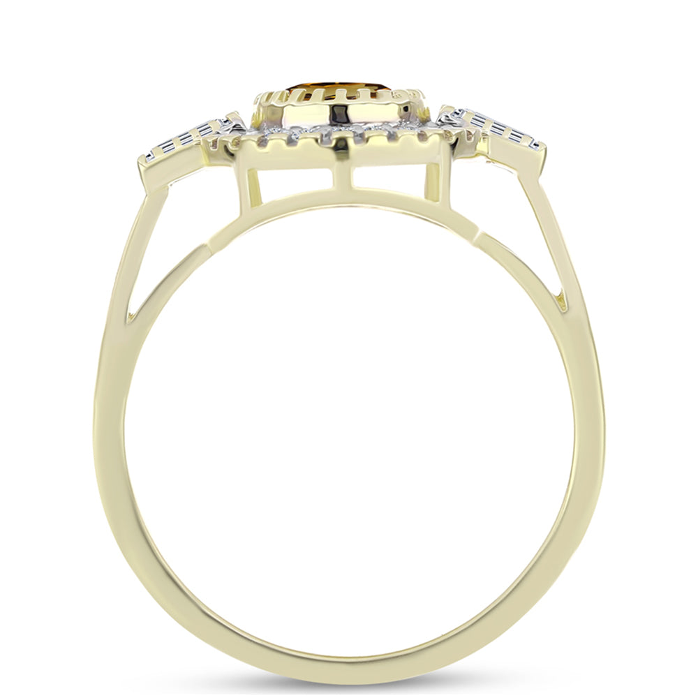 Anillo de Plata Bañada en Oro con Cuarzo Coñac y Topacio Blanco