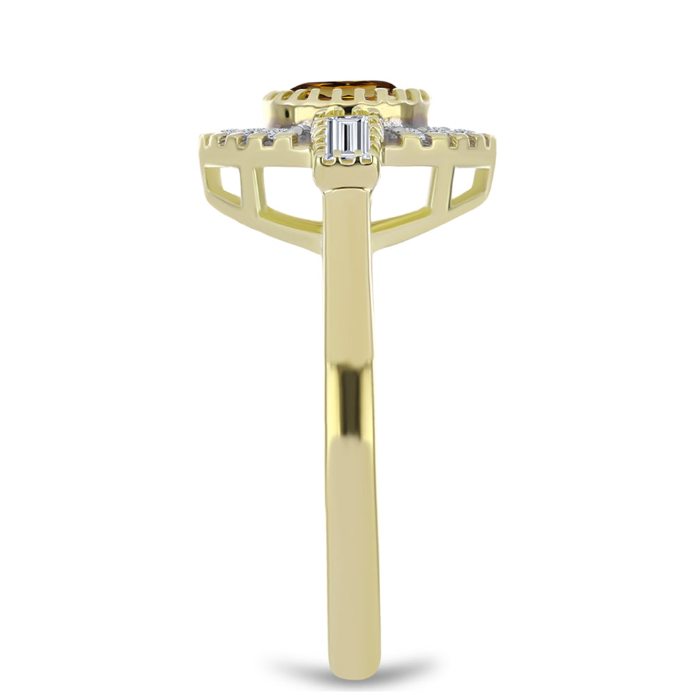 Anillo de Plata Bañada en Oro con Cuarzo Coñac y Topacio Blanco 4 