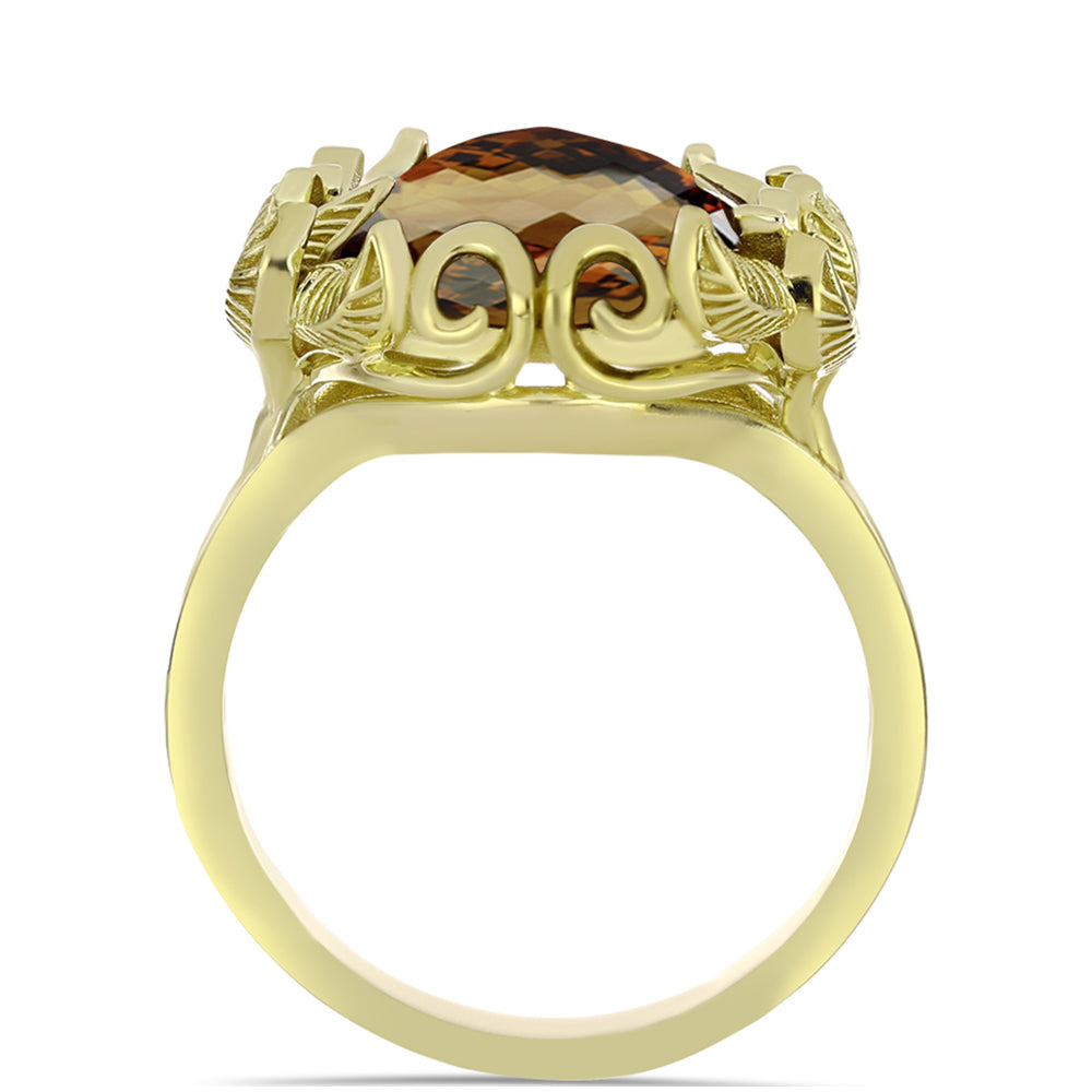 Anillo de Plata Bañada en Oro con Cuarzo Coñac 2 