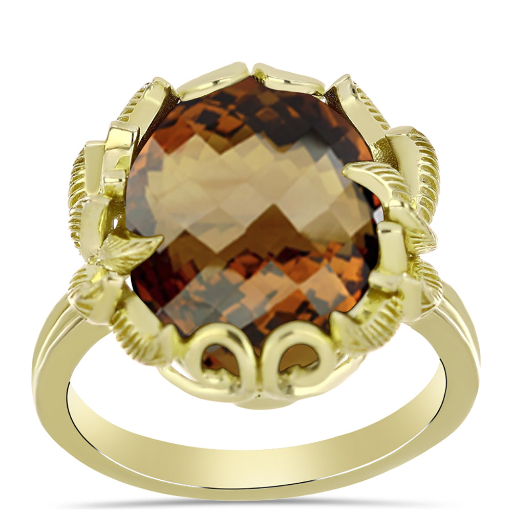 Anillo de Plata Bañada en Oro con Cuarzo Coñac 3 