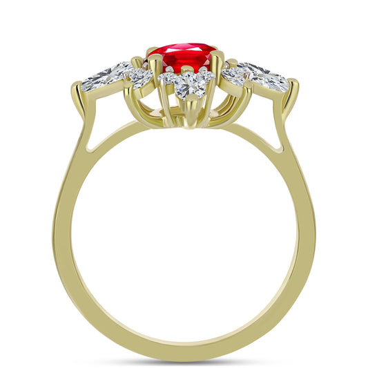 Anillo de Plata Bañada en Oro con Ágata Roja y Topacio Blanco