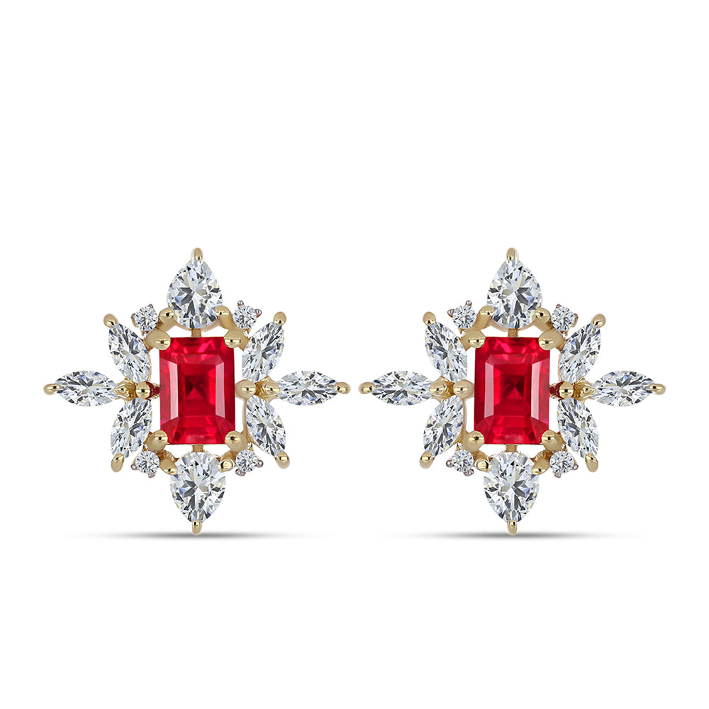 Pendientes de Plata Bañada en Oro con Ágata Roja y Topacio Blanco