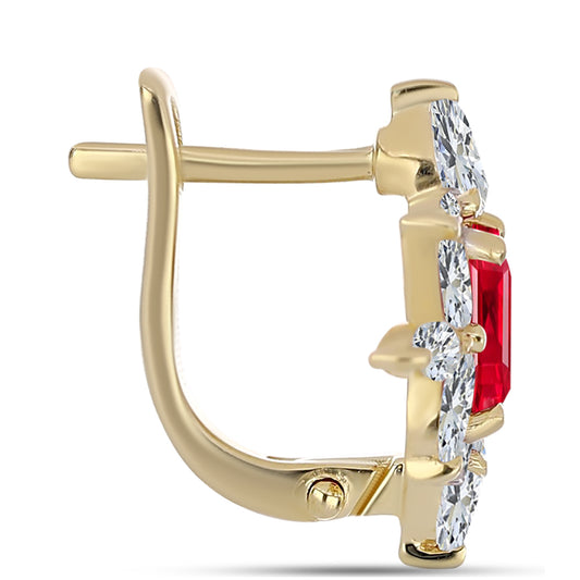 Pendientes de Plata Bañada en Oro con Ágata Roja y Topacio Blanco