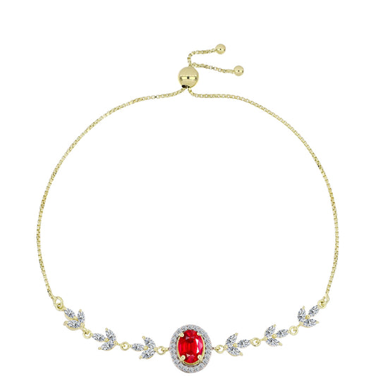 Pulsera de Plata Bañada en Oro con Ágata Roja y Topacio Blanco