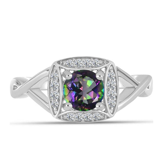 Anillo de Plata con Cuarzo Místico Verde de Brasil y Topacio Blanco