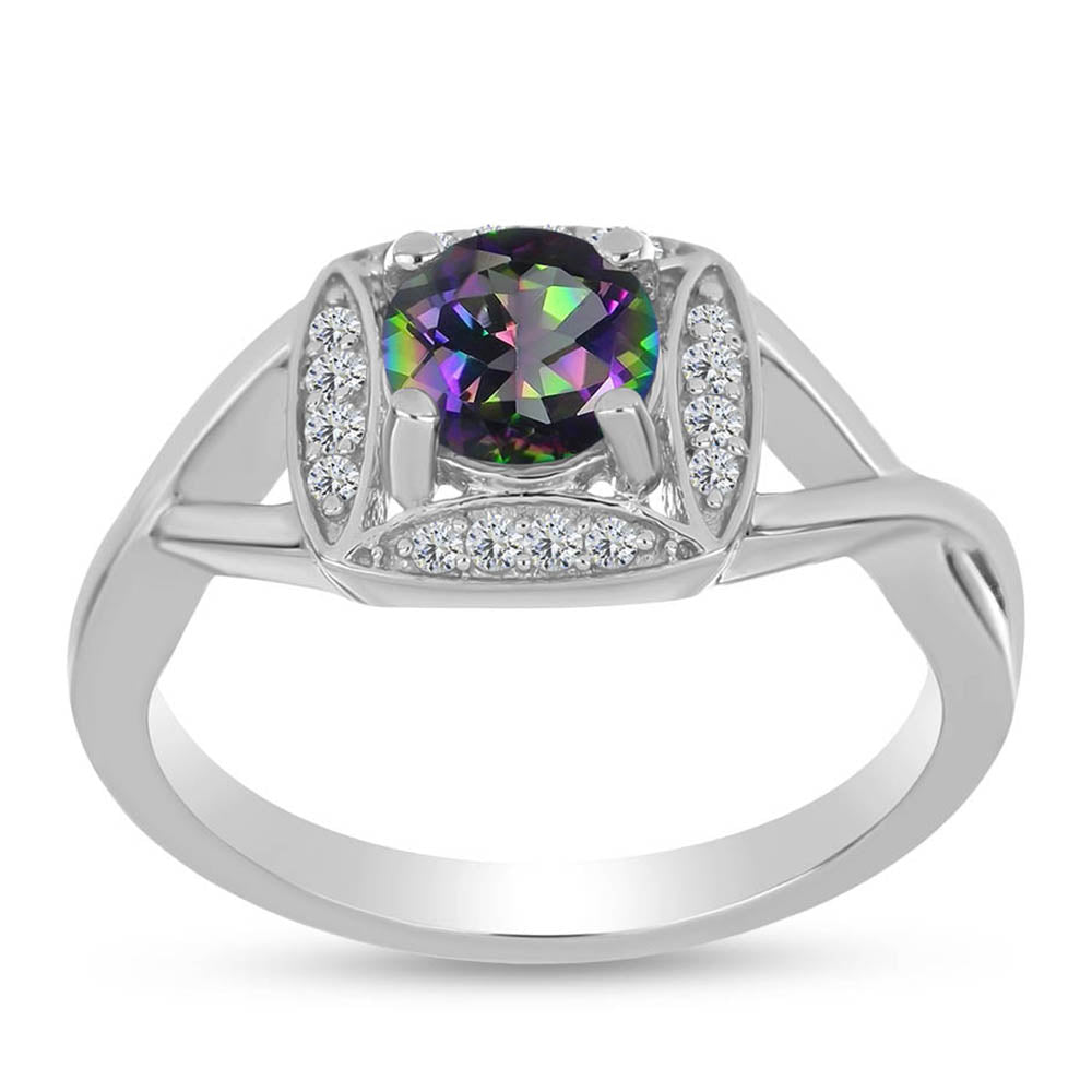 Anillo de Plata con Cuarzo Místico Verde de Brasil y Topacio Blanco 3 