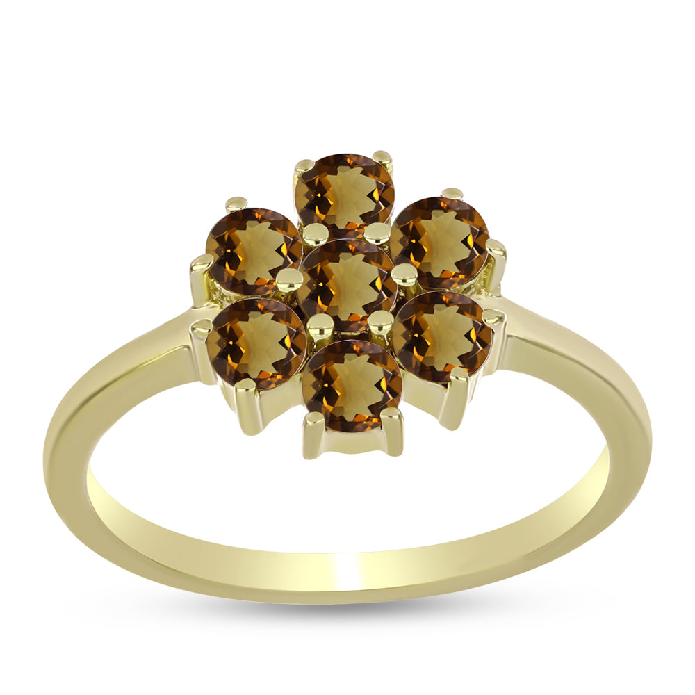 Anillo de Plata Bañada en Oro con Cuarzo Coñac 3 