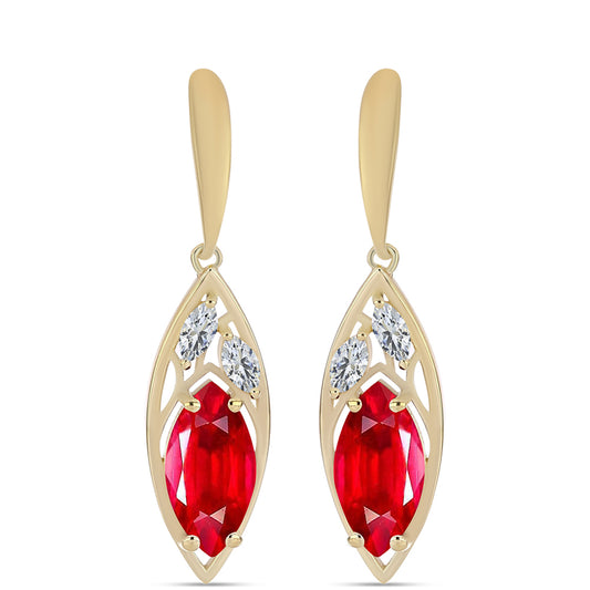 Pendientes de Plata Bañada en Oro con Ágata Roja y Topacio Blanco