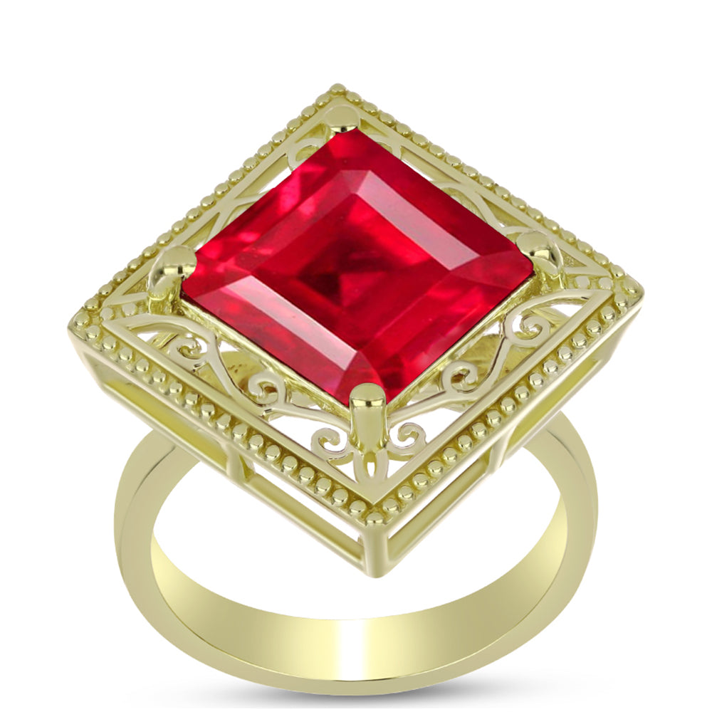 Anillo de Plata Bañada en Oro con Ágata Roja